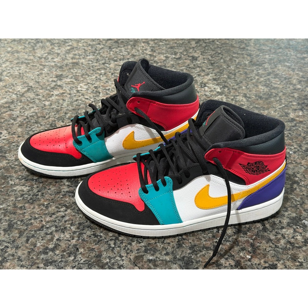 Air Jordan 1 Mid Multi-Color Red Blue Yellow Black 554724-125 Mens 9.5
